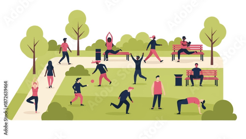 People Exercising and Relaxing in a Park.