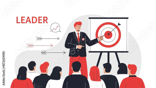 Business leader presenting strategy and goals to audience, target board