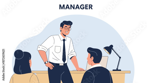 Manager Leading Team Meeting in Office, Business Collaboration Concept