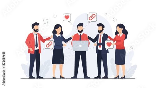 Teamwork Collaboration Business People Connecting with Digital Network and Social Media Icons