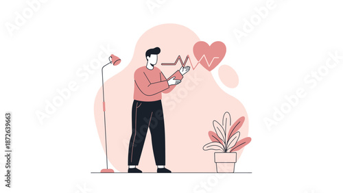 Man monitoring heartbeat, health monitoring, medical technology, cardiology concept