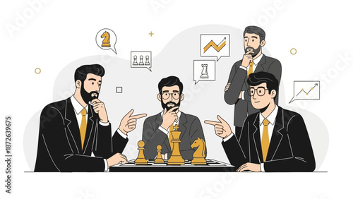 Businessmen playing chess, strategic planning, team collaboration, business strategy concept