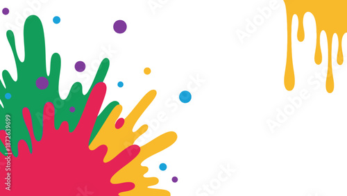 Vibrant Colorful Paint Splatter on White Background.