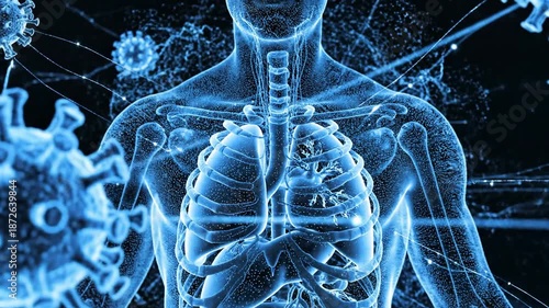 Medical illustration of human anatomy and viruses health and science concepts