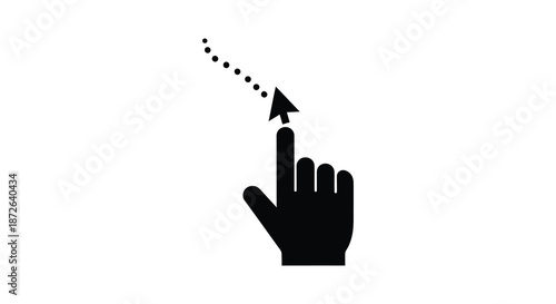 A simple black and white image depicting a hand with an arrow pointing upwards