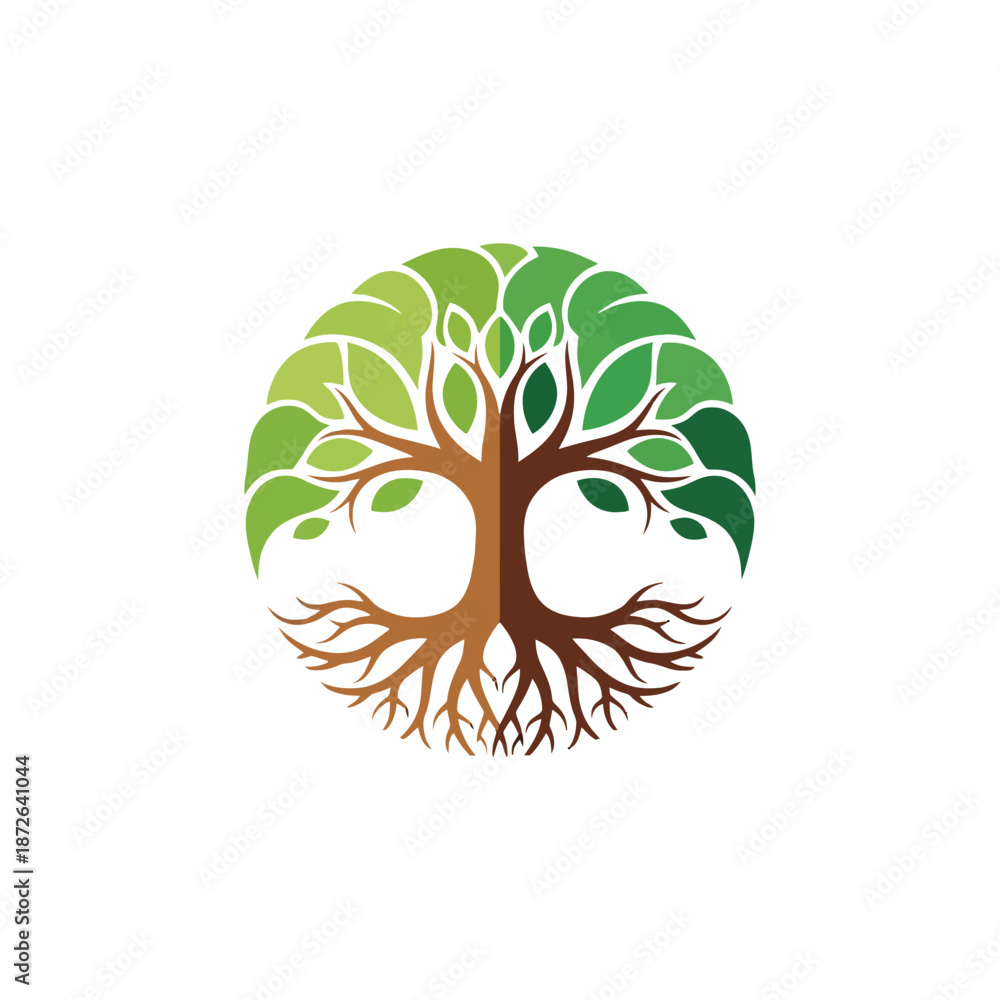 Fototapeta premium Stylized Tree Logo with Interconnected Roots and Branches.