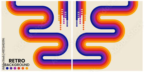 Retro Rainbow Curved Track Background Split Design for Posters and Decor, Bright and Vibrant