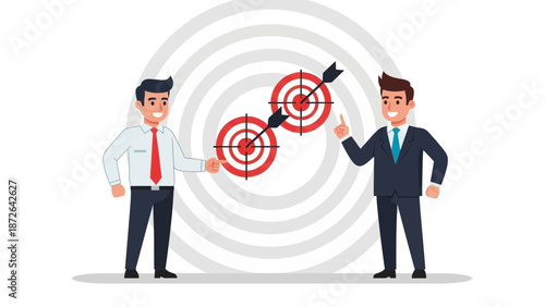 Businessmen aiming for goals, teamwork, success, strategy, achieving targets, partnership