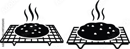 Hot baked goods on grilling rack illustration, food pictogram symbol, asset