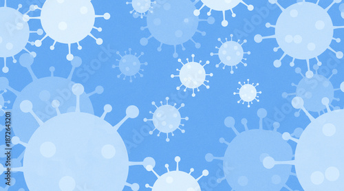 nipah Virus particles floating in air on blue background