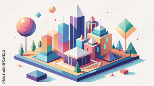 Abstract cityscape with geometric buildings