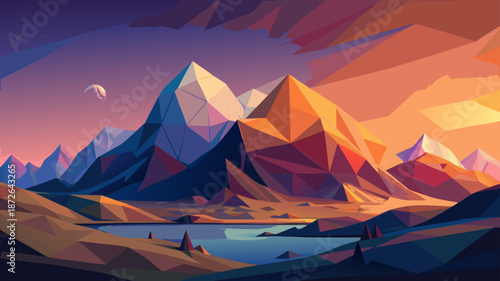 Sunset over mountain range