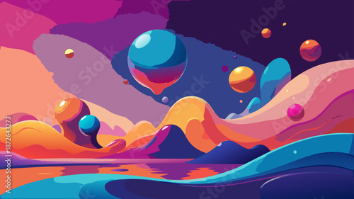 Cosmic landscape with planets and nebulas