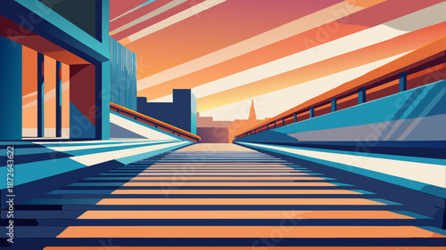 Modern cityscape at sunset