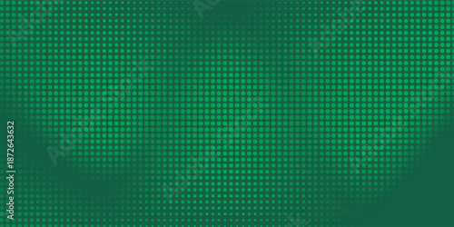 Abstract printed dots green halftone on dark green background. Wavy mesh effect with dots green design