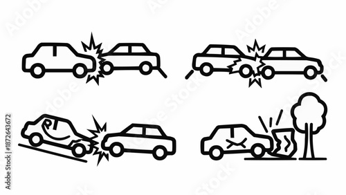 Car Accident Icons Set Vector Illustration.