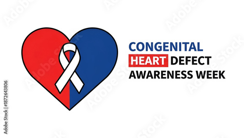 Congenital heart defect awareness illustration with red blue heart ribbon symbol for medical health education support campaign and prevention care