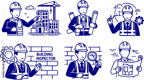 Construction Foreman Silhouette Supervising Building Site Hard Hat Contractor Clipboard Black Vector Isolated White Background Manager Leadership Inspector Supervisor