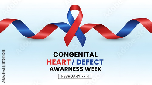 Congenital heart defect awareness ribbon illustration for global health education medical support campaign pediatric care prevention and community awareness