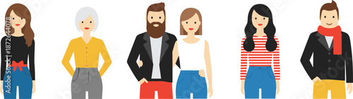 Modern casual people character vector set with stylish men and women in everyday outfits flat illustration