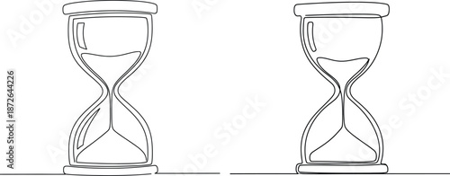 Hourglass continuous line drawing, antique sand timer minimalist illustration, simple single stroke design