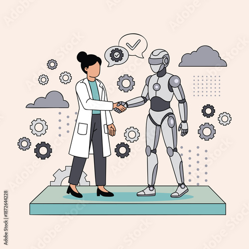 Robotics and AI Collaboration A Human Scientist and Robot Shaking Hands in a Technological Partnership