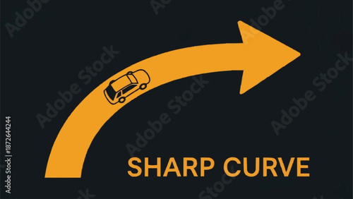 Car driving on a sharp curve road sign.
