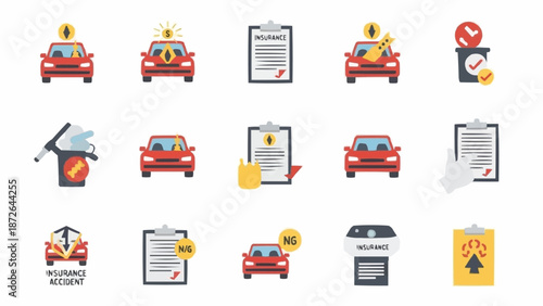 Car Insurance Icons Set Vector Illustration.