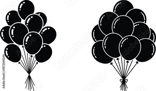 illustration of balloon bunches with tied ribbons, isolated clipart design for festive celebration