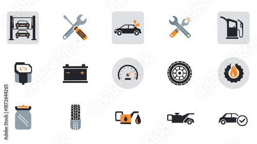Car Repair Service Icons Collection Vector Illustration.