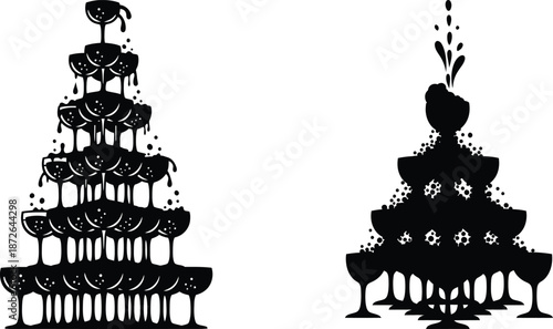 illustration of champagne glass pyramid in silhouette, for celebration or wedding designs