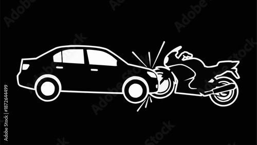 Car and motorcycle collision accident illustration.
