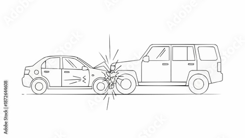 Car Crash Illustration Showing Two Vehicles Colliding.