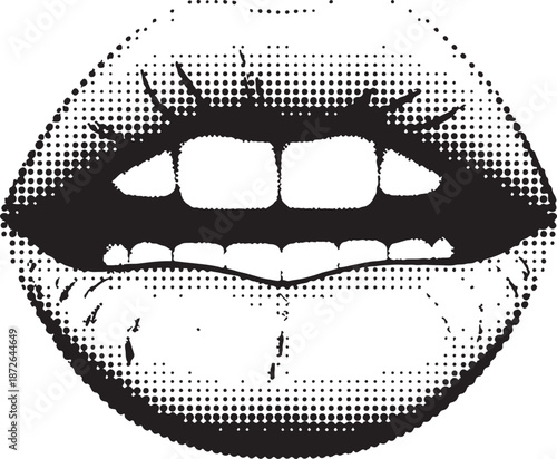 Pop art halftone lips with teeth Vector