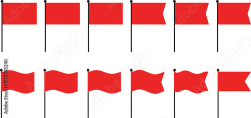 Red flag icon set with flat and waving designs for warnings, alerts, notifications, symbols, and digital graphics