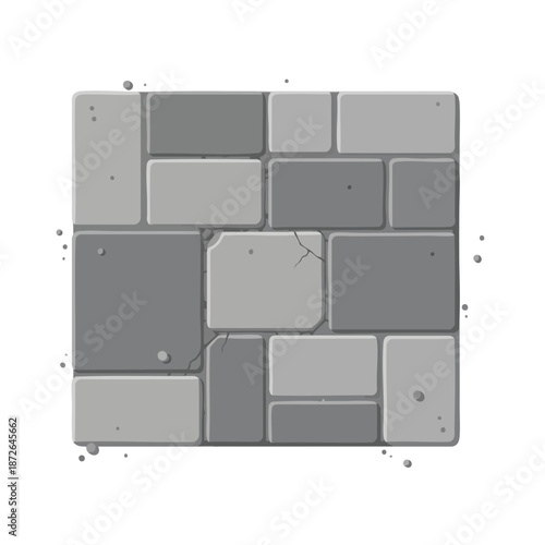 Damaged Grey Brick Wall with Cracked Masonry