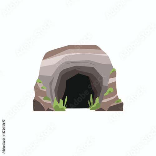 Illustration of a cave entrance with greenery