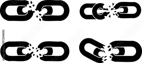 Broken chain links vector set showing fractured metal connections in various angles and positions for concept designs
