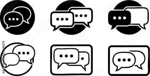 Speech bubble icons set for communication and messaging in black and white vector design collection