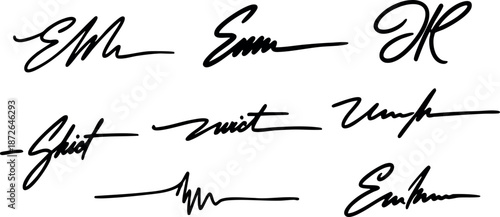 Abstract hand-drawn signature line art set with elegant cursive strokes and minimalistic design vector collection