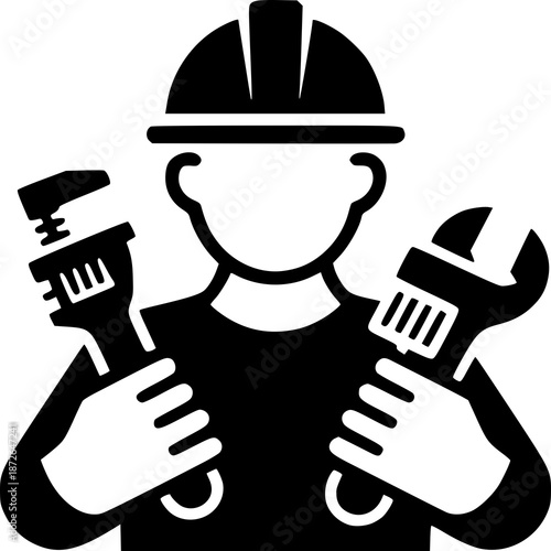 Construction worker giving a thumbs up with a wrench as a friendly cartoon icon representing approval and good work