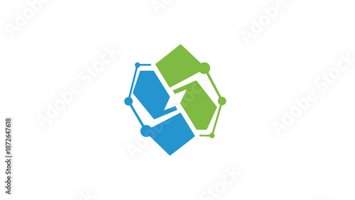 Interconnected Blue and Green Shapes Logo.