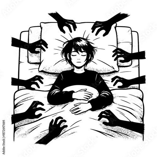 A person sleeping with a bad dream vector illustration image