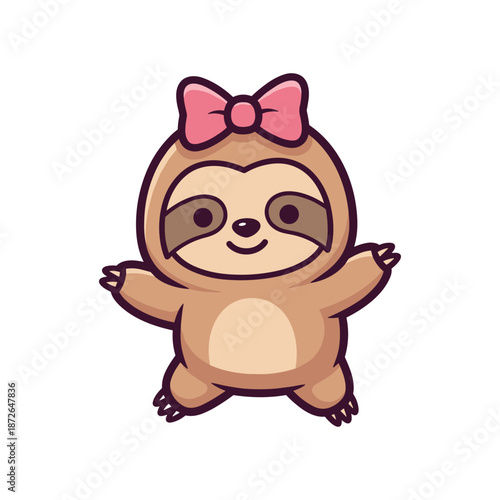 Adorable Cartoon Sloth with Pink Bow Illustration