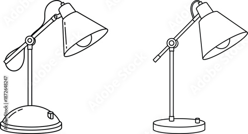 Line art illustration featuring two study lamps with adjustable arms for design