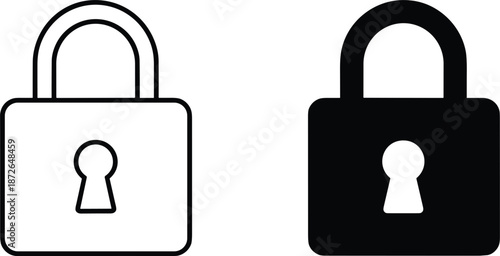 Set of minimalist padlock icons in outline and solid silhouette vector illustration for cybersecurity privacy and data protection.