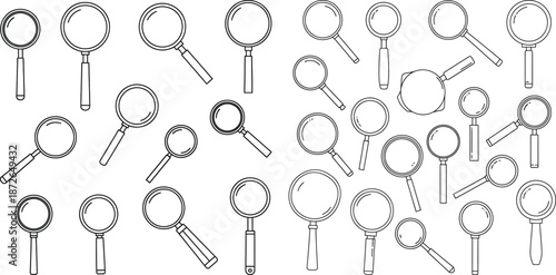 Magnifying glass pattern, searching concept, detailed line drawing, education research illustration, vector