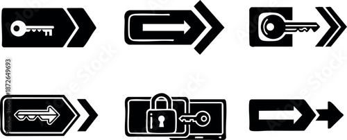 Security key icons with arrow symbols for access control and navigation vector set