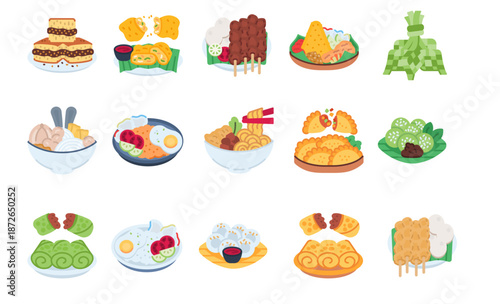 Icon Pack of Indonesian Food Icon Set Flat Style
