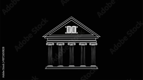 Classical Building Facade with Columns and Pediment.